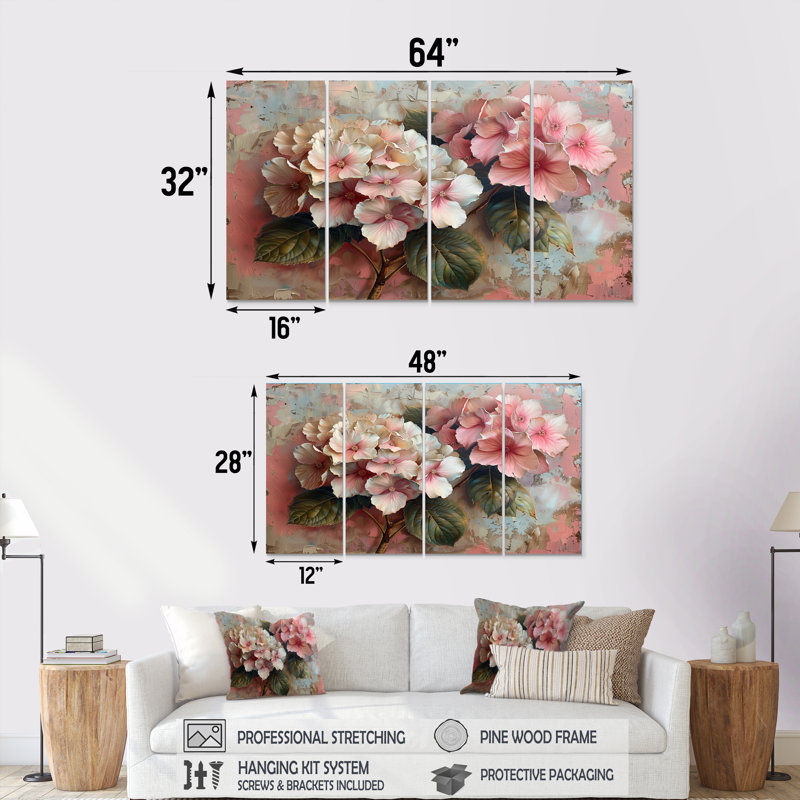 Ensemble de décoration murale Baio - Hortensia, H 28 po x l 48 po