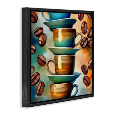 Art mural sur toile flottante en céramique avec tasses à thé et café par Alina Georgescu