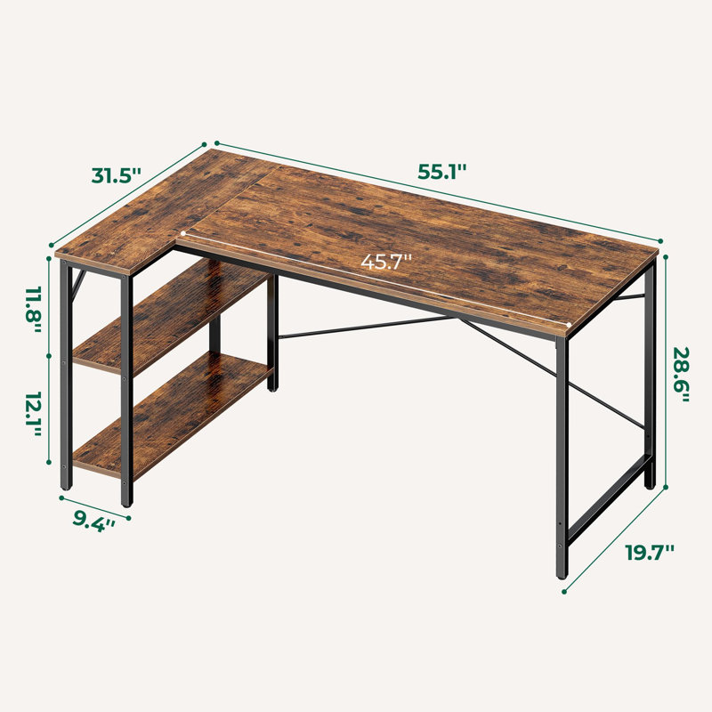 Bureau en L, Brun rustique / noir