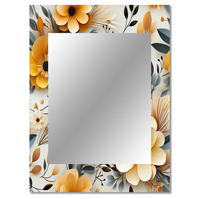 Francisville Grey Antique Floral Garden Meadow - botanical  Mirror, Botanical Decorative Wall Mirror, Printed Metal Art