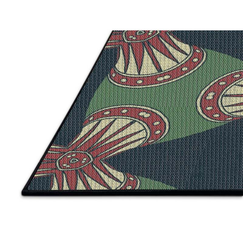 Tapis vert/ivoire/rouge à motifs Achouhada, Rectangle 5 pi x 7 pi