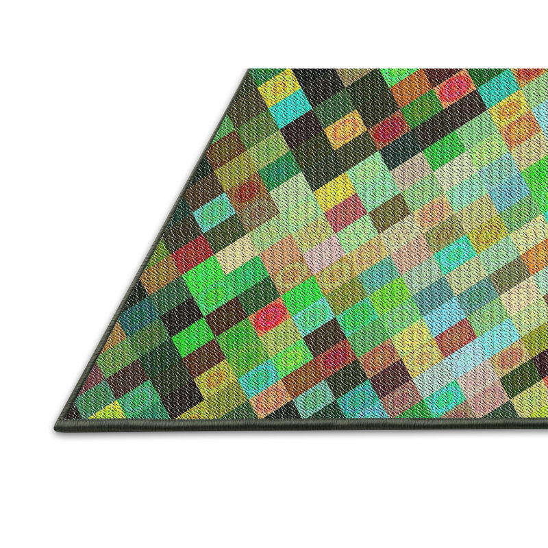 Tapis rouge/vert/noir de zone à motifs, Rectangle 2 pi x 3 pi