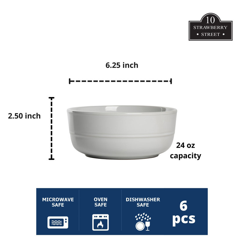 24 oz. Set of 6 Cereal Bowls, White