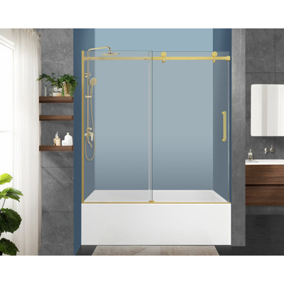 59 in. W x 60 in. H Single Added Frameless Tub Door with Clear Glass