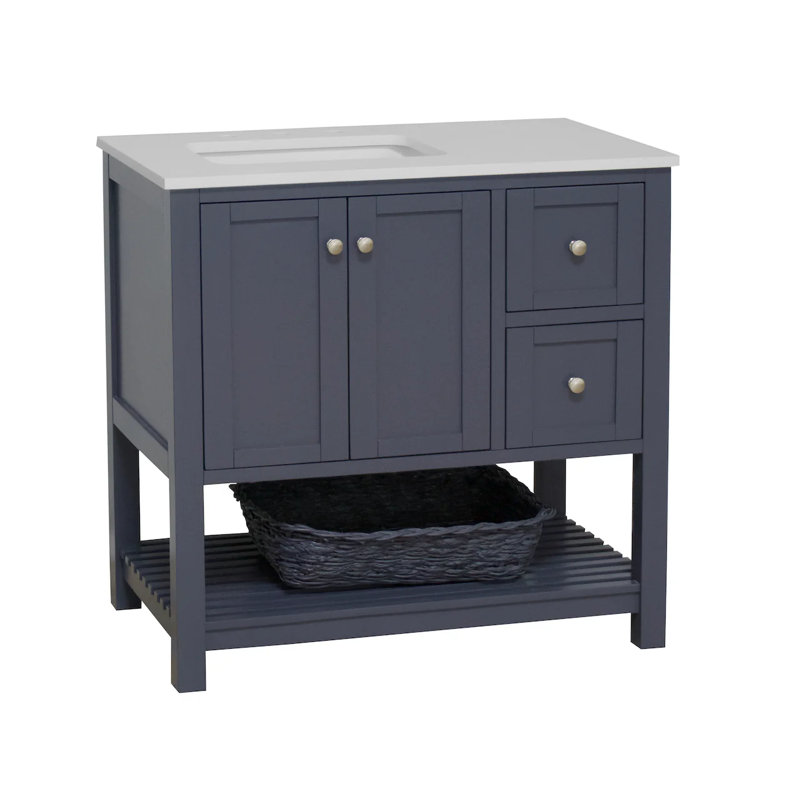 Binne 36'' Single Bathroom Vanity with Top, Marine Gray, Engineered White