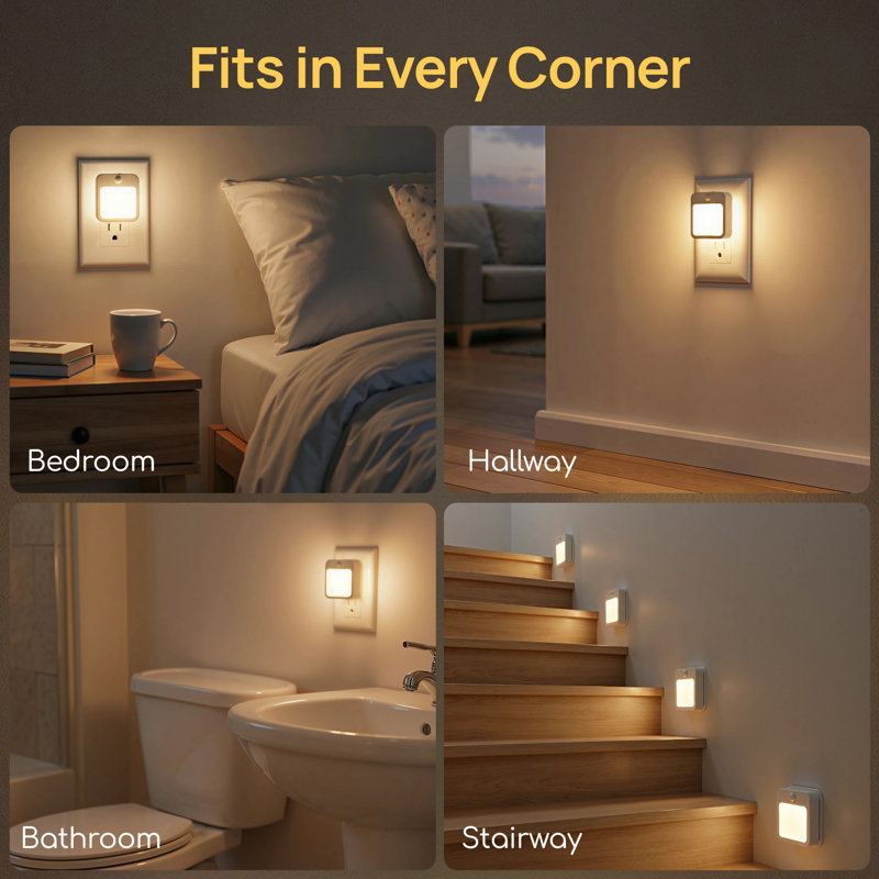 Plug In LED Night Light Automatic Dusk to Dawn Photocell Sensor Low Energy 2 PC