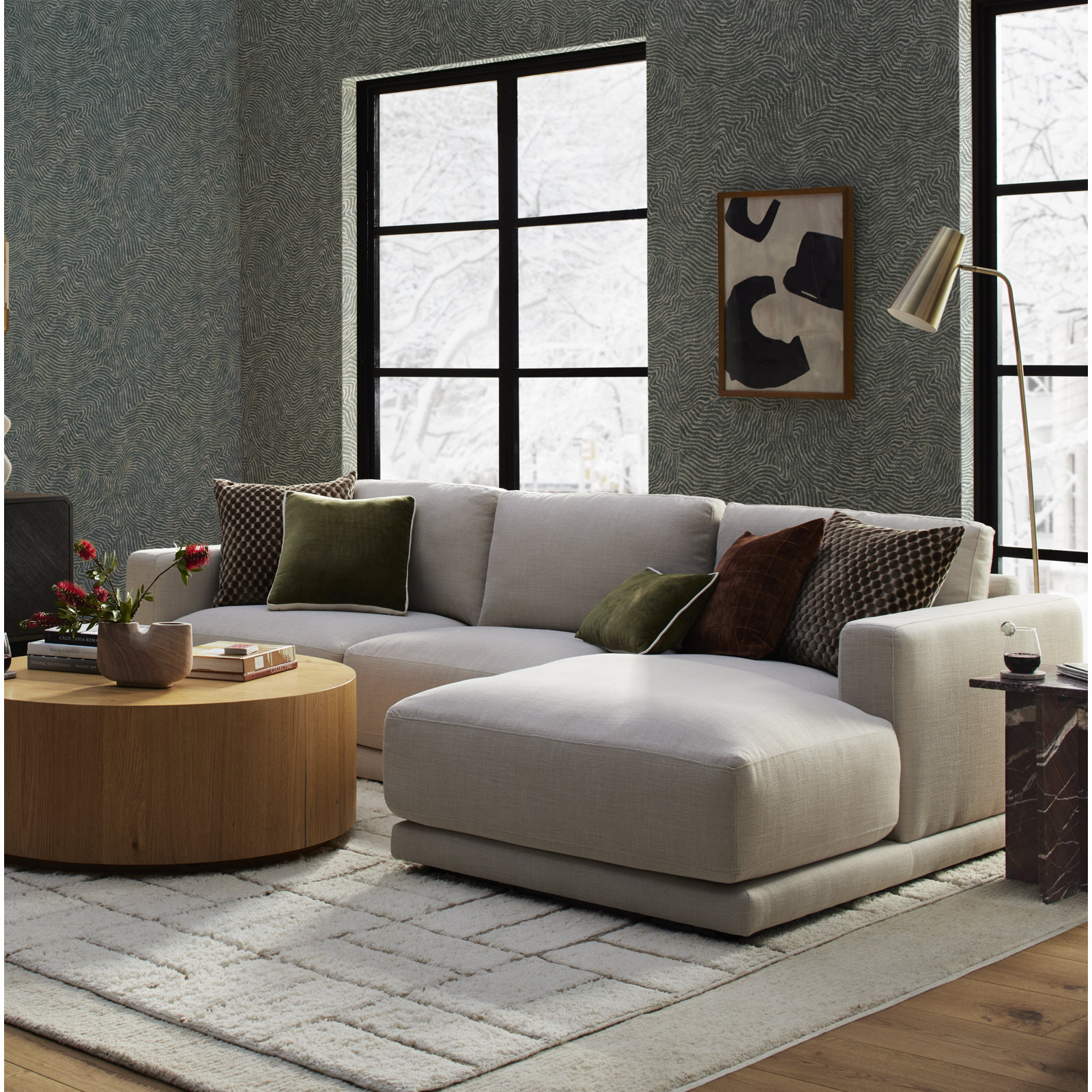 Blakes 2 - Piece Upholstered Chaise Sectional, Effie Linen Performance Linen, Right Hand Facing