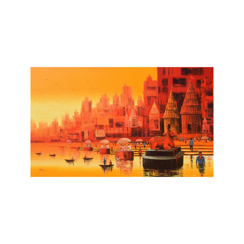 Une trempette à Banaras | Acrylique sur toile | Par Reba Mandal
