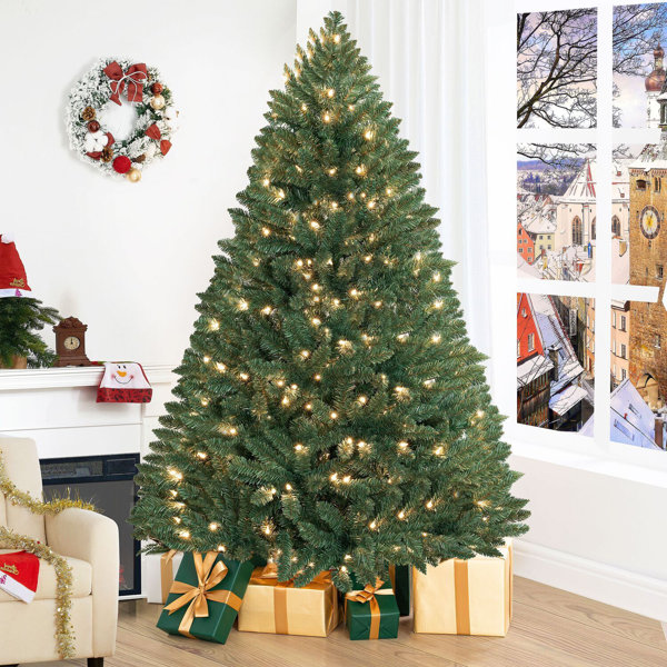 Traditional Prelit Artificial Christmas Tree with Warm Lights and Metal Stand, Wide Realistic Tree The Holiday Aisle Size: 6.5' H