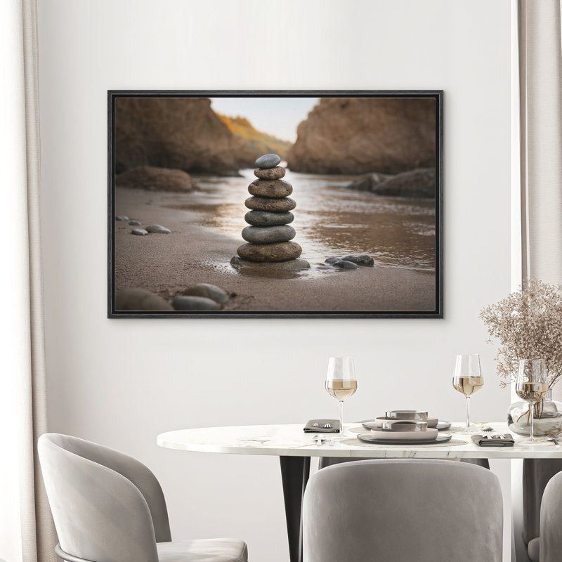 Reproduction d'art balancée en pierre zen, Noir, H 16 po x l 24 po x P 1,5 po
