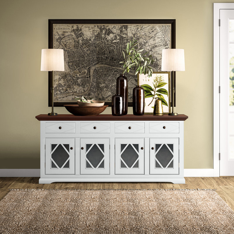 Alzahra 71'' Solid Wood Sideboard, Bright White, Caribbean Rum