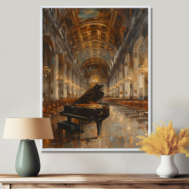Noir classique piano élégant salle de concert - salles de concert, Cadre flottant blanc, H 32 po x l 16 po