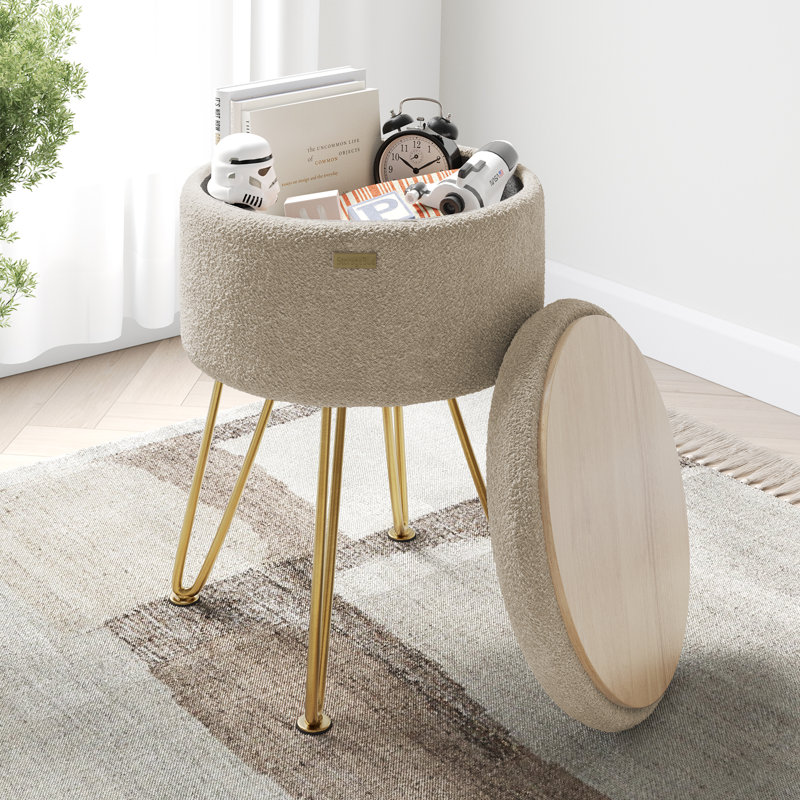 Table d'appoint moderne avec rangement, Doré, Boucle beige 
