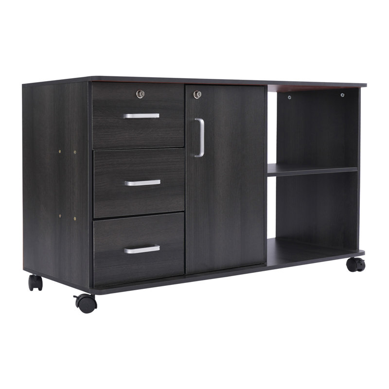 Classeur mobile mobile pour bureau à domicile avec serrure, Noir mat