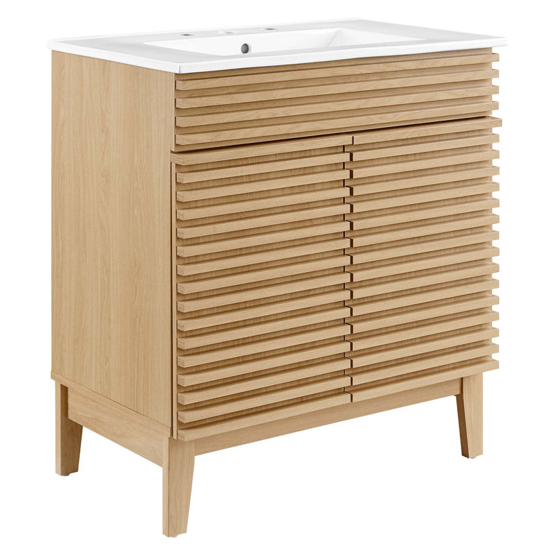 Armoire de meuble-lavabo 30 po Render, Chêne / Blanc