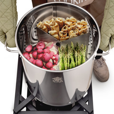 40qt Stockpot Seafood Boil Pot With Propane Stove, 200,000btu, Stainless Steel Crawfish Boil Pot With Basket And Steamer Rack, Burner For Outdoor Cooking And Steaming