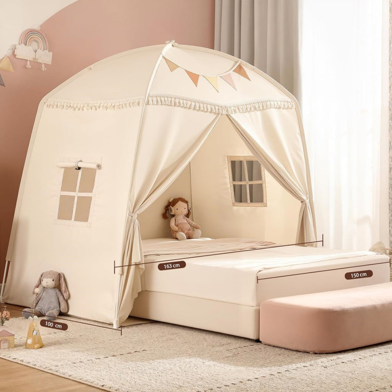Large Bed Canopy With Flags For Playroom (Cream) 163 X 134Cm
