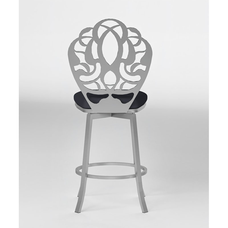 Elegant Laser Cut Memory Swivel Counter Stool in Satin Black