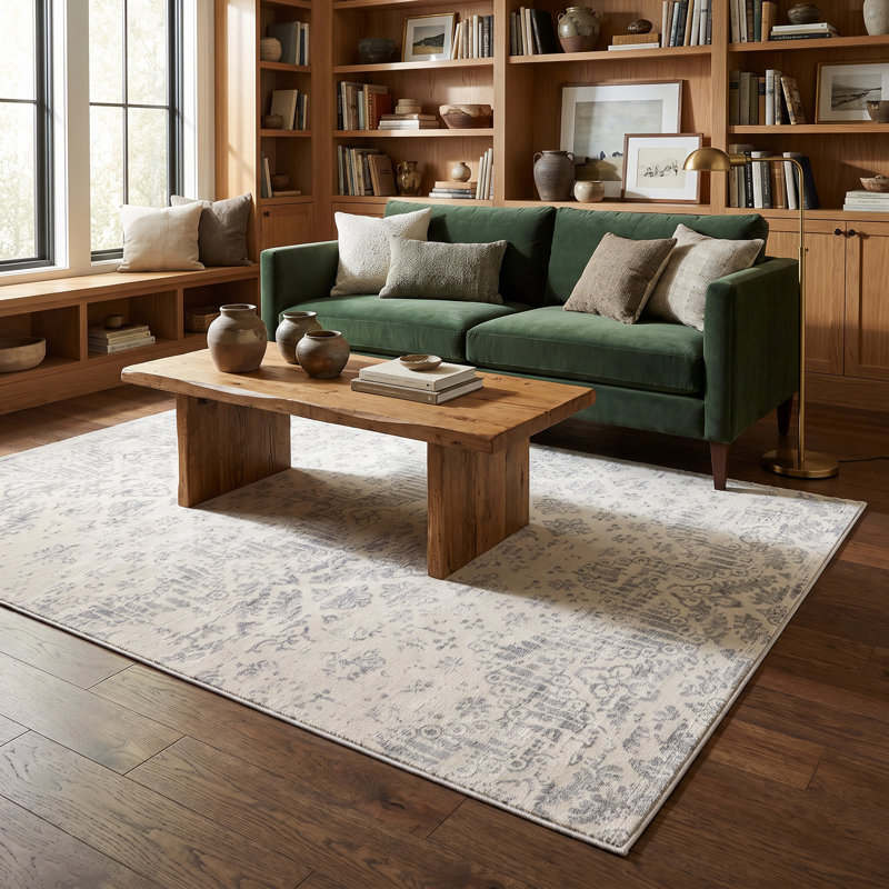 Rug Branch Liora 4' x 6' (3'9" x 5'6") Grey/Beige Damask Indoor Area Rug, Traditional, Low Pile, Stain-Resistant Carpet - Living Room, Bedroom, Dining Room, and Kitchen