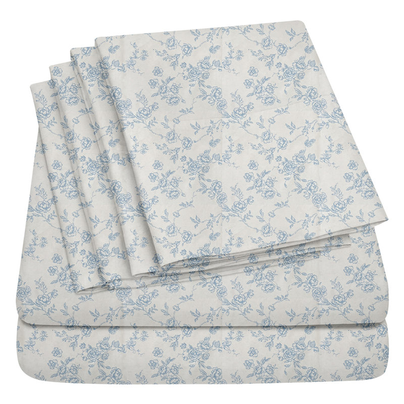 Ensemble de draps toutes saisons en microfibre - doux, léger et durable, Motif floraux gris