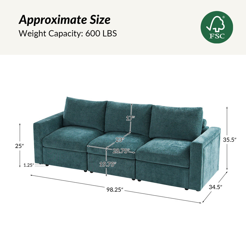 Canapé modulaire de rangement 3 pièces avec accoudoirs multifonctionnels Doulyn, Vert