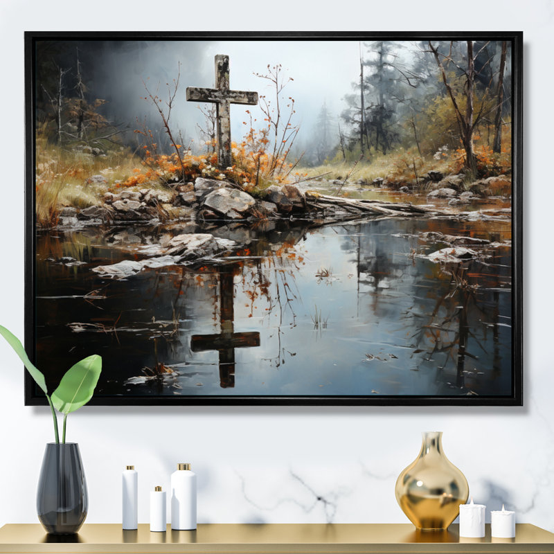 Art, toile, paysage, H 16 po x l 32 po x P 1 po, Cadre flottant noir