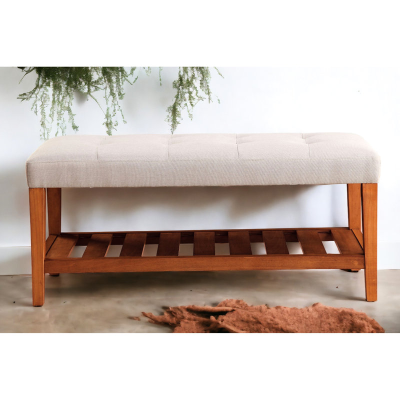Banc en tissu gris et finition chêne - siège de 40 po x 16 po avec options de places assises confortables et rangement pratique d'une largeur de 40,58 po