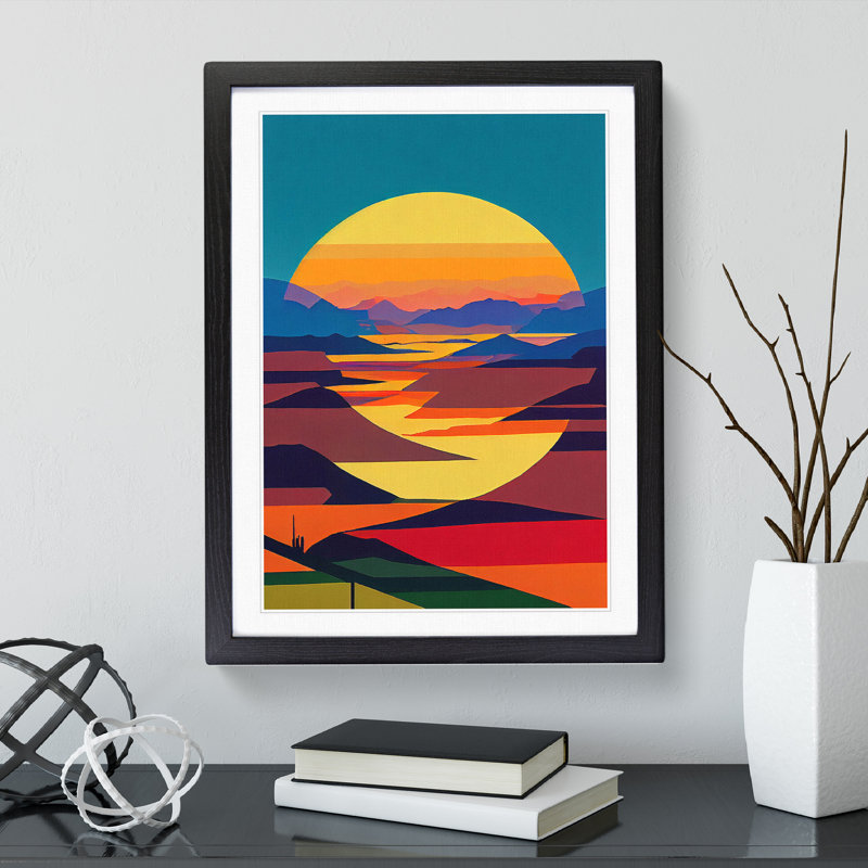 Boundless Sunset Abstract - Wall Art, Black Framed, 36cm H x 27cm W x 2cm D, White