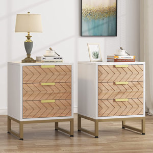 Modern Nightstand Set Of 2, 23.6" H(White/Gold)(incomplete, 1 nightstand only  )