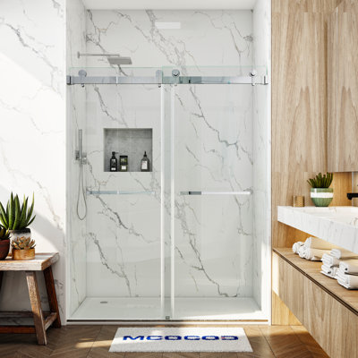 Opal Mirage MCOCOD 56-61" W x 72" H Double Sliding Frameless Smooth Sliding Shower Door with 3/8" (10mm)Clear Glass