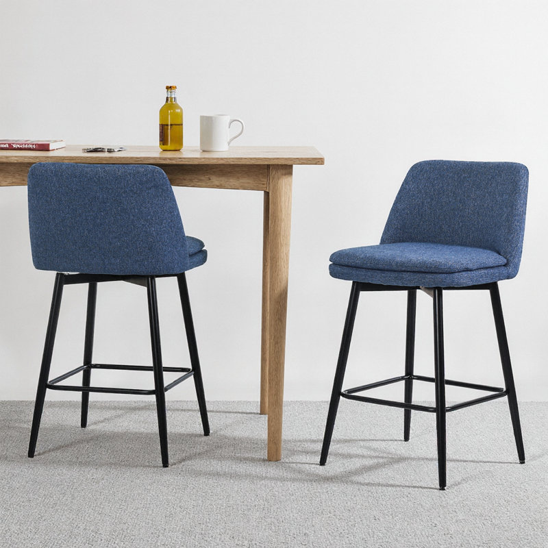 Ensemble de 2 tabourets de bar pivotants à hauteur de comptoir noir avec dossier, Bleu