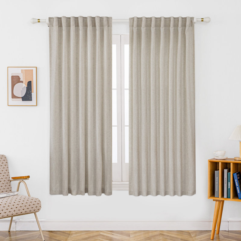 Toyoko Linen Blend Semi-Sheer Back Tab Curtains, Linen, 52" W x 63" L
