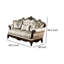 Causeuse Vera, beige capitonné, accoudoirs roulés, bois massif brun cerise, 70 po