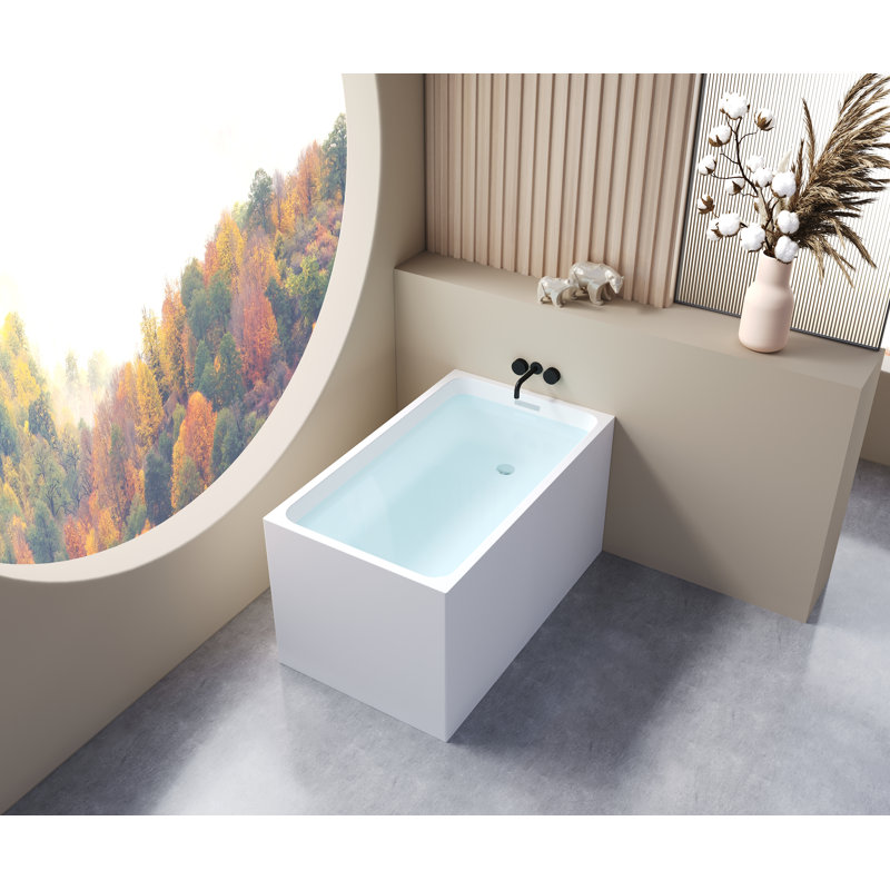  43" Acrylic Free Standing Bathtub，Square Shape Japanese Soaking Tub With NO Seat Desgin，cUPC Certified, Chrome Drain & Overflow