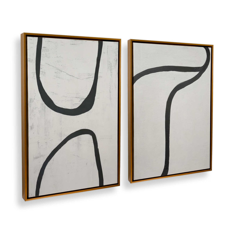 Ensemble de 2 impressions courbées Silence, 30 po x 20 po, Cadre flottant doré poli