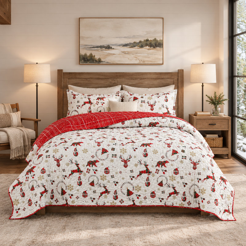 Christmas Nordic Reindeer Quilt Set, 90x96in