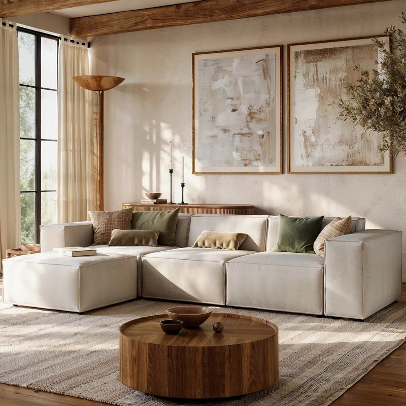 Canapé modulaire surdimensionné en tissu Barrett Minimalist, H 30,2 po x l 115,75 po x P 65,35 po, 4, Beige
