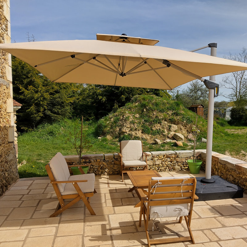 Justhin 3.3m Square Cantilever Umbrella With Base, Beige