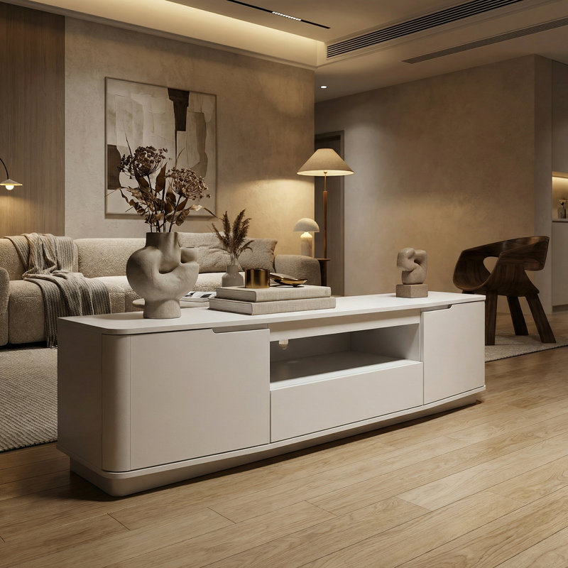 Modern White MDF TV Stand With Storage Cabinets And Silent Drawer, 70.9 In. Entertainment Center With Anti-Tip Kit For Living Room