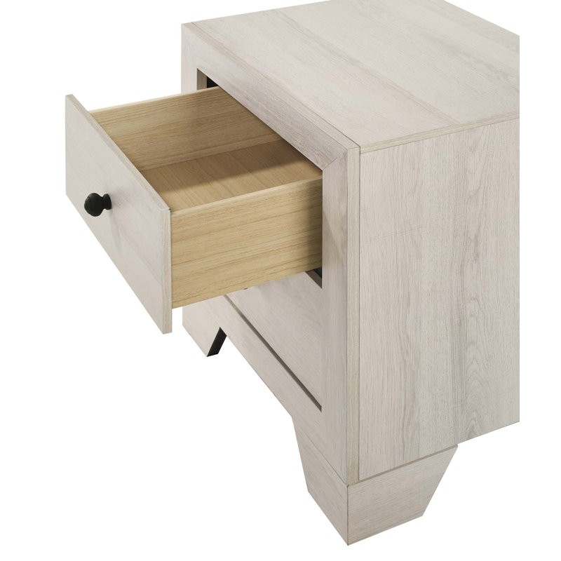 1Pc Two Drawers Storage Nightstand, White Washed