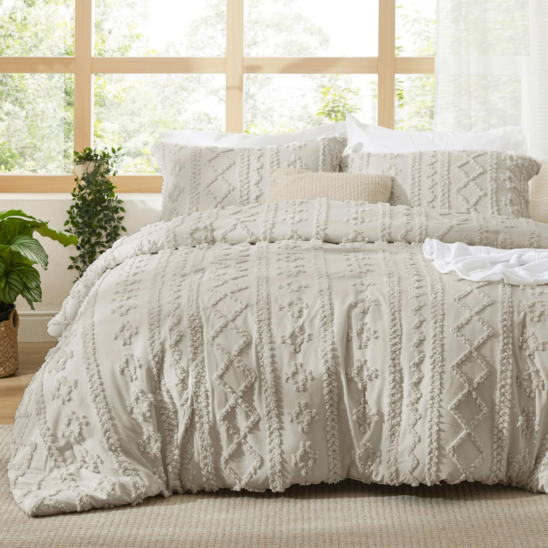 Ensemble d'édredon en microfibre toutes saisons, Édredon simple + 1 Taie décorative, Ivoire ivoire