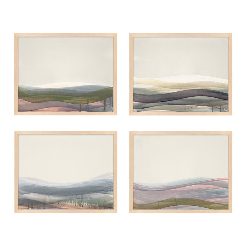 “Preliminary, Set Of 4" By Beth James - Framed Wall Art, 25" W x 20" H, Maple Framed