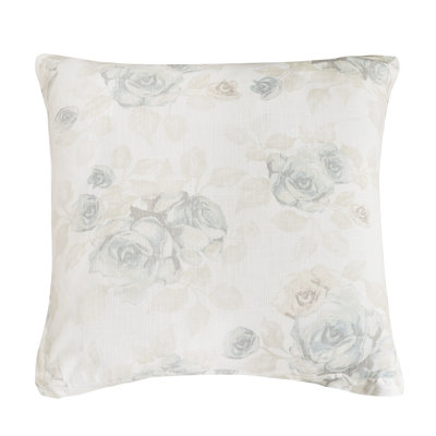 Rosaline Washed Linen Blend Rose Garden Floral Pattern Chic Casual Euro Sham 27x27 inch