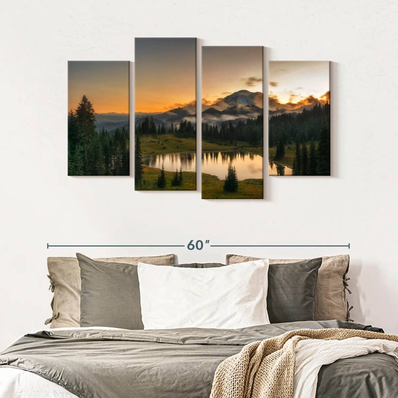 «Majestic Sunset At Mount Rainer», reproduction d'art sur toile, H 32 po x l 52 po x P 1,25 po