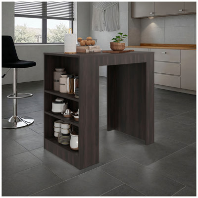 Portree Kitchen Island and Counter Dining Table with Spacious Top Dining Surface, 3 Accessible Side Shelves for Kitchen Storage