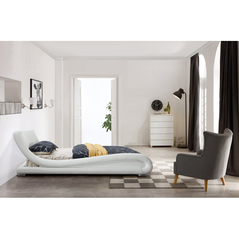 Albricus Vegan Leather Sleigh Bed, King, White