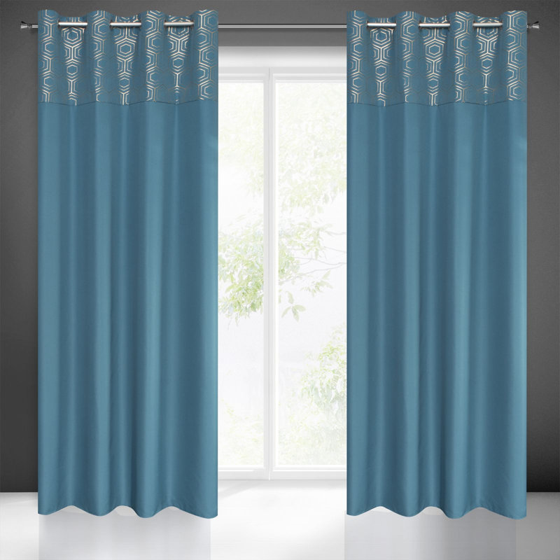 Tarren Eyelet Semi Sheer Single Curtain, Blue, 140 W x 250 D cm