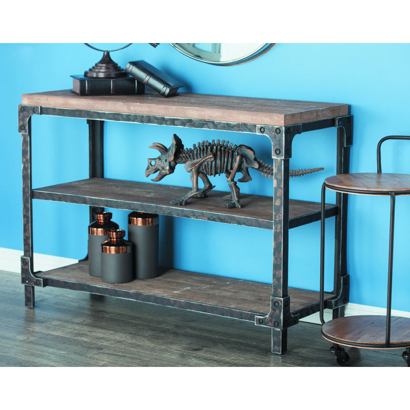 Wood 2 Shelves Brown Console Table