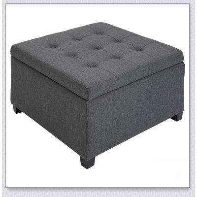 Fabric Tufted Storage Ottoman with Flip Top Seat Lid, Metal Hinge and Stable