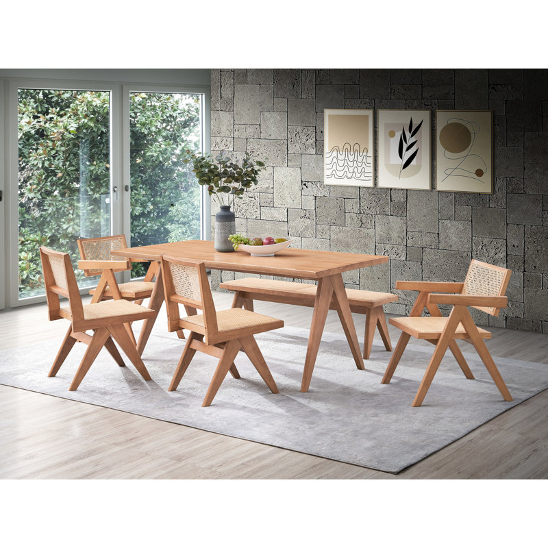 Table de salle à manger en noyer 6 pièces avec finition naturelle